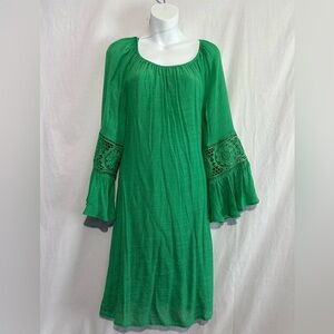 Indigo Rose Green Boho Peasant Dress Size 2X Crochet Bell Sleeve